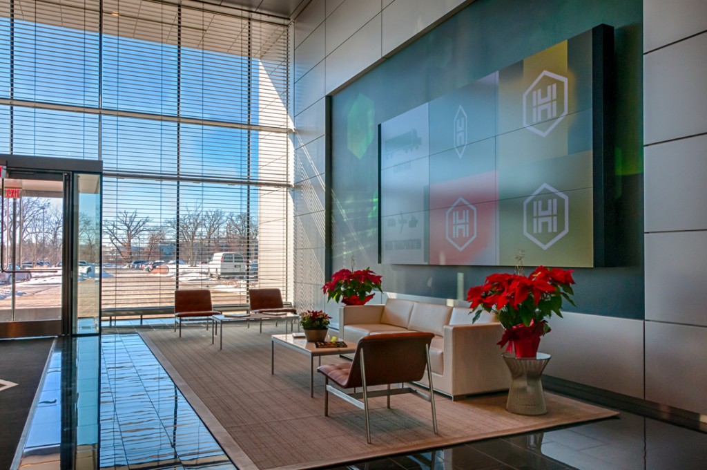 Hub Group branded lobby environment