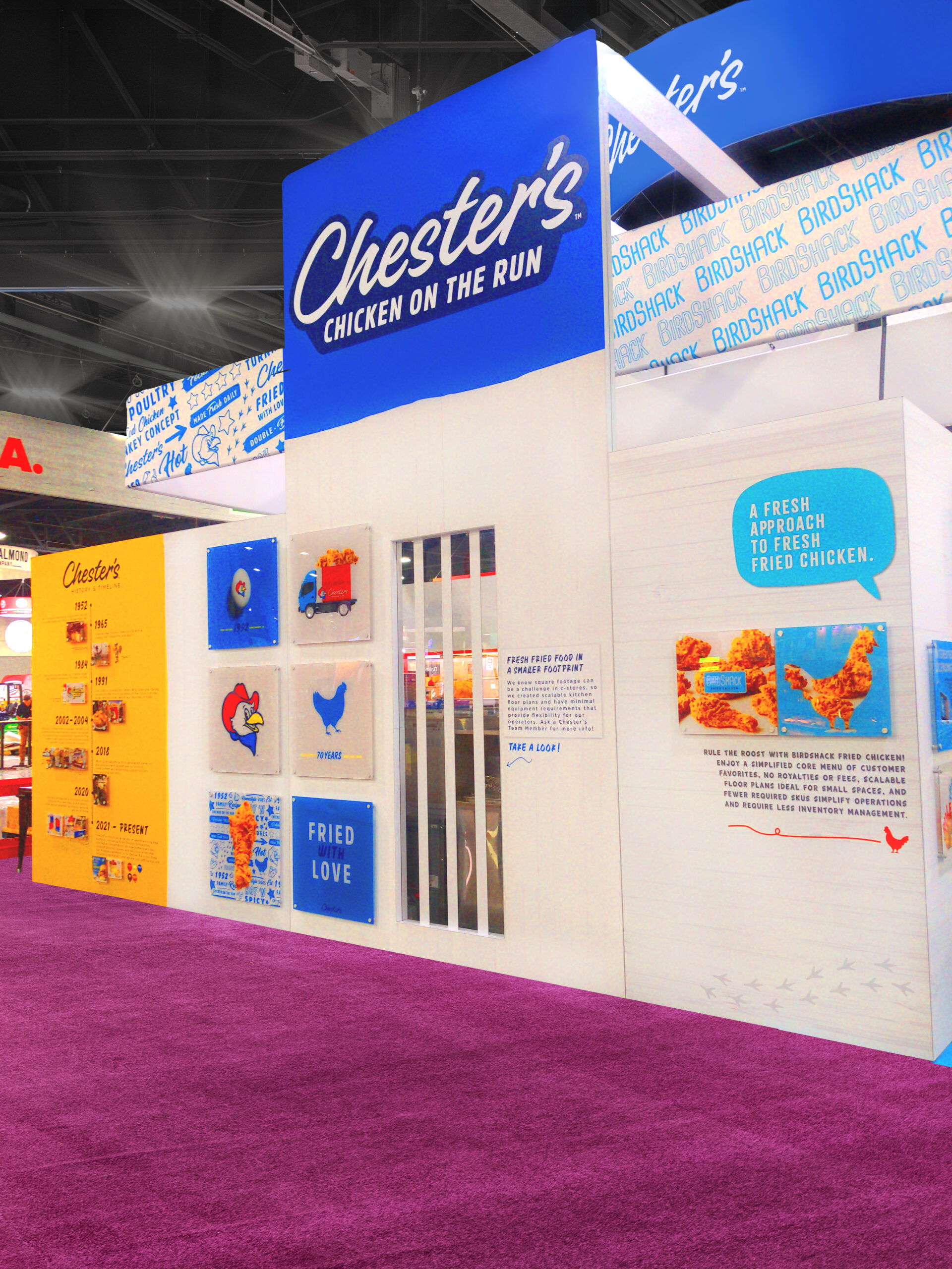 Chester's Chicken booth backwall setup with large format branded graphics