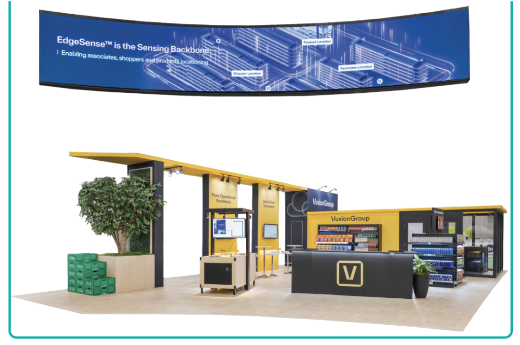 Vusion Group custom rental island exhibit at the Grocery Shop trade show